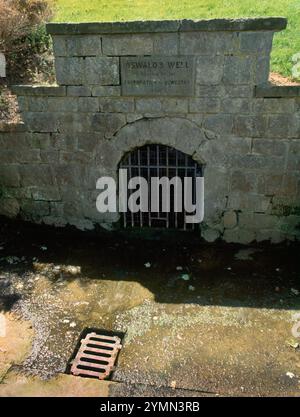 Vedi WNW del pozzo di Oswald, Maserfield, Shropshire, Inghilterra, restaurato dalla Corporation of Oswestry 1907: St Oswald, re cristiano di Northumbria. Foto Stock