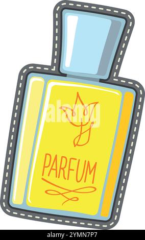 Adesivo del flacone di profumo. Patch fragranza. Simbolo dell'aroma isolato su sfondo bianco Illustrazione Vettoriale