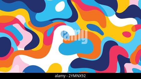colorato motivo astratto su sfondo, con contorni audaci, colori piatti, sfondo bianco, forme fluide, colori primari audaci Illustrazione Vettoriale