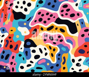 illustrazione di sfondo colorata e astratta, nello stile di animalier, brillanti macchie di colore, jon burgerman, texture fluide, tavolozza di colori diversificata Illustrazione Vettoriale