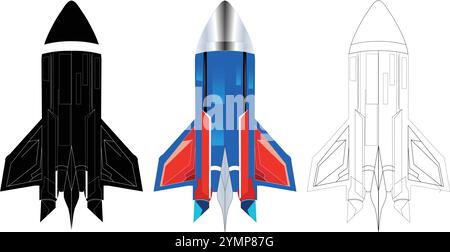 Set di logo Rocket Icon - 3 loghi Rocket Icon isolati su sfondo bianco trasparente Illustrazione Vettoriale