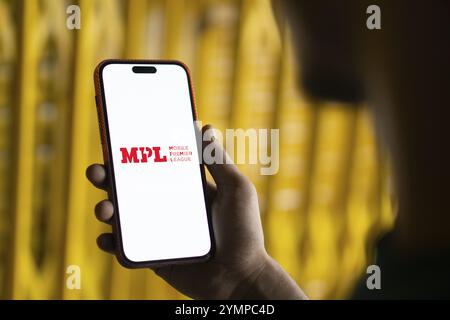Il logo MPL viene visualizzato sullo smartphone. Mobile Premier League è una piattaforma di gioco online indiana. Foto Stock