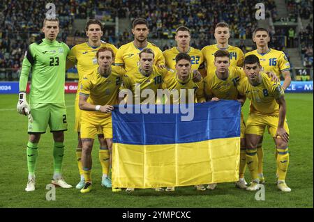 WROCLAW, POLONIA - 26 MARZO 2024: Qualifiche per UEFA Euro 2024. Partita finale di play-off Ucraina - Islanda 2:1. Squadra Ucraina. Foto Stock