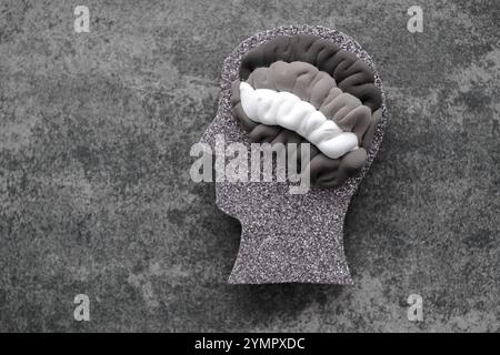 Problemi di salute mentale, disturbo del sistema nervoso, depressione, cambiamenti nel comportamento. vista dall'alto. Foto di alta qualità Foto Stock