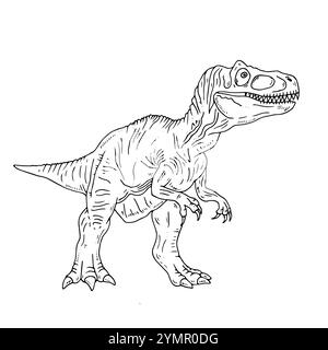 Dinosauro bianco e nero vettoriale grafico. Illustrazione con linea nera con Tyrannosaurus Rex in stile inchiostro. Due versioni - con e senza riempimento Illustrazione Vettoriale