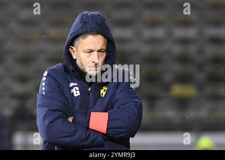 Lier, Belgio. 22 novembre 2024. Il capo-allenatore di Lierse Christophe Gregoire, nella foto durante una partita di calcio tra Lierse e Jong Genk, venerdì 22 novembre 2024 a Lier, il giorno 12 del 2024-2025 'Challenger Pro League' 1B seconda divisione del campionato belga. BELGA FOTO JILL DELSAUX credito: Belga News Agency/Alamy Live News Foto Stock