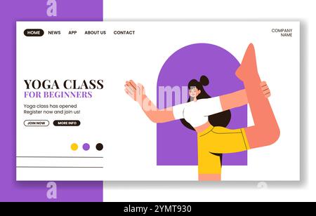 Modelli di landing page per social media di yoga rilassanti in stile Cartoon Flat Illustrazione Vettoriale