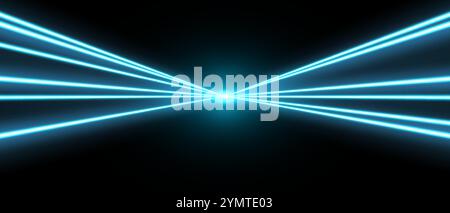 Raggi laser o raggi, linee al neon brillanti, sfondo luminoso e futuristico. Illustrazione Vettoriale