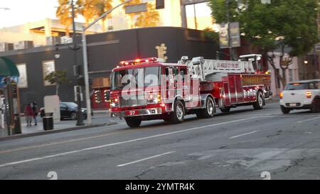 Los Angeles, California, USA 21 novembre 2024 Firetruck su Hollywood Blvd il 21 novembre 2024 a Los Angeles, California, USA. Foto di Barry King/Alamy Stock Photo Foto Stock