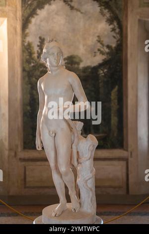 Camera nel Palazzo Comunale nella città italiana di Bologna con dipinti, statue, sculture e affreschi. Interno del museo di Palazzo d'Accursio. Italia Foto Stock