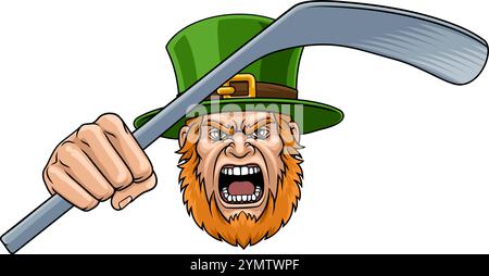 Leprechaun Celtic Irish Ice Hockey Sports Mascotte Illustrazione Vettoriale