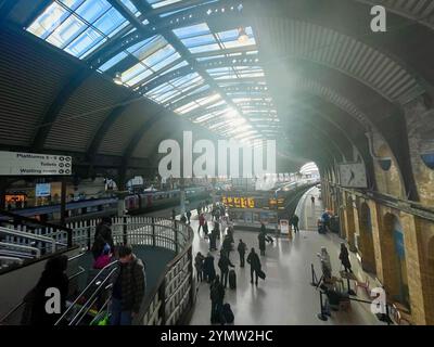 Il tetto e le piattaforme della storica stazione di york nello yorkshire, inghilterra, Regno Unito Foto Stock