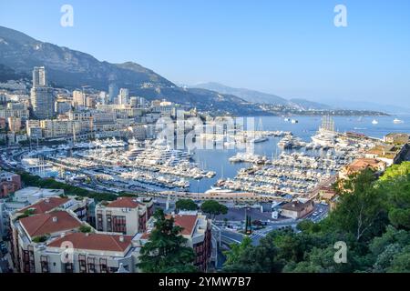Vista panoramica di Port Hercules, Monte Carlo, Monaco, luglio 2019. Credito: Vuk Valcic/Alamy Foto Stock