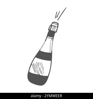 Champagne esplosione. Stile Doodle in vettore Illustrazione Vettoriale