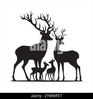 illustrazione vettoriale della silhouette di una famiglia di cervi Illustrazione Vettoriale