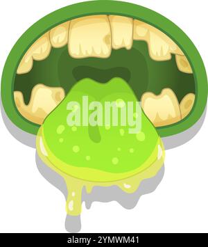 Illustrazione di un mostro verde con la sua lingua scivolosa che fuoriesce, i denti che mostrano e la saliva che gocciola, perfetta per i progetti di halloween Illustrazione Vettoriale
