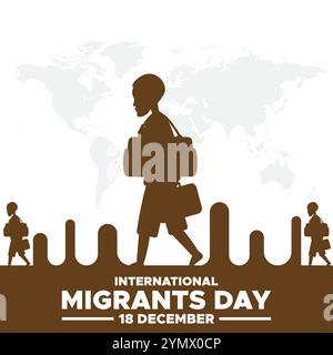 Giornata internazionale dei migranti. Il concetto creativo del giorno dei migranti. Giornata internazionale dei migranti sfondo celebrato il 18 dicembre. Illustrazione Vettoriale