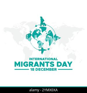 Giornata internazionale dei migranti. Il concetto creativo del giorno dei migranti. Giornata internazionale dei migranti sfondo celebrato il 18 dicembre. Illustrazione Vettoriale