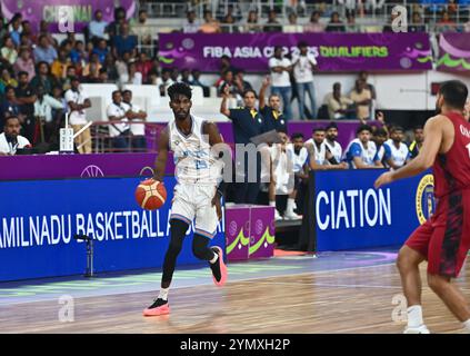 Chennai, India. 22 novembre 2024. Il Qatar ha battuto l'India 69-53 nella finalissima di qualificazione FIBA Asia Cup 2025 tenutasi a Chennai, India. Crediti: Ranjith Kumar/Alamy Live News. Foto Stock