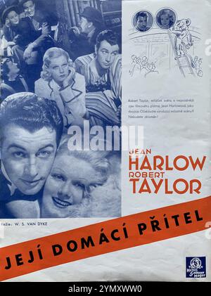 Annuncio commerciale ceco per JEAN HARLOW e ROBERT TAYLOR in PROPRIETÀ PERSONALI / JEJI DOMACI PRITEL 1937 direttore W.S. VAN DYKE Metro Goldwyn Mayer (MGM) Foto Stock