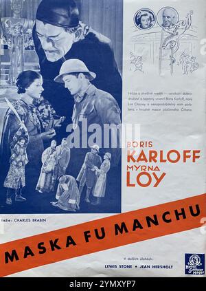 Annunci commerciali cechi per BORIS KARLOFF MYRNA LOY CHARLES STARRETT e KAREN MORLEY nella MASCHERA DI fu MANCHU / MASKA fu MANCHU 1932 regista CHARLES BRABIN dalla storia di Sax Rohmer Metro Goldwyn Mayer (MGM) Foto Stock