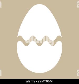 La forma piatta bianca dell'icona è sotto forma di guscio d'uovo. La silhouette del simbolo del logo del design pasquale. Illustrazione vettoriale. Illustrazione Vettoriale
