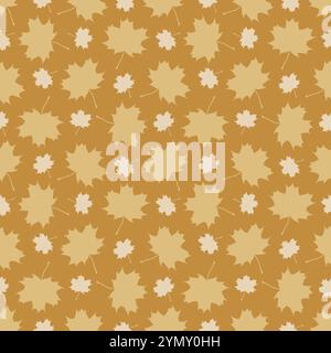 Motivo senza cuciture con foglie d'acero autunnale e silhouette fatte a mano. Illustrazione vettoriale. Per tessuti, carta da imballaggio, poster, striscioni, siti Web Illustrazione Vettoriale