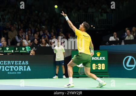 Malaga, Spagna. 23 novembre 2024. MALAGA, SPAGNA - 23 NOVEMBRE: L'Australia Thanasi Kokkinakis nel pareggio semifinale tra Italia e Australia durante le finali di Coppa Davis al Palacio de Deportes Jose Maria Martin Carpena il 23 novembre 2024 a Malaga, Spagna. (Foto di Marleen Fouchier/Agenzia BSR) credito: Agenzia BSR/Alamy Live News Foto Stock