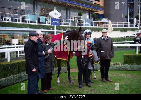 Ascot, Berkshire, Regno Unito. 23 novembre 2024. BEAUPORT guidato dal fantino Toby McCain-Mitchell vince la prima Classe Logistica Berkshire National handicap Steeple Chase (Classe 2) (GBB Race) presso l'Ascot Racecourse nel Berkshire al Copybet November Raceday di sabato. Proprietario Bryan & Philippa Burrough, allenatore Nigel Twiston-Davies Cheltenham, allevatore Byerley Stud Ltd, Sponsor Courtiers Investment Services Ltd Crediti: Maureen McLean/Alamy Live News Foto Stock