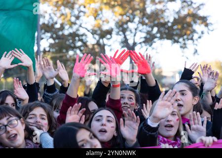 Roma, Italia. 23 novembre 2024. Manifestazione a Roma contro la violenza patriarcale contro le donne organizzata dall'associazione non una di meno in occasione della giornata Internazionale per l'eliminazione della violenza contro le donne (foto di Matteo Nardone/Pacific Press) crediti: Pacific Press Media Production Corp./Alamy Live News Foto Stock