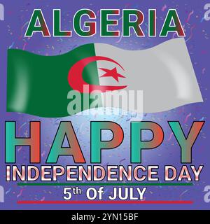Algeria felice giorno dell'indipendenza 4 luglio con tema colorato molto attraente e Confetti Illustrazione Vettoriale