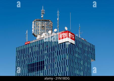 Sede centrale di radio Télévision Suisse (RTS), società audiovisiva di servizio pubblico appartenente alla Swiss Broadcasting Corporation (SRG SSR) Foto Stock