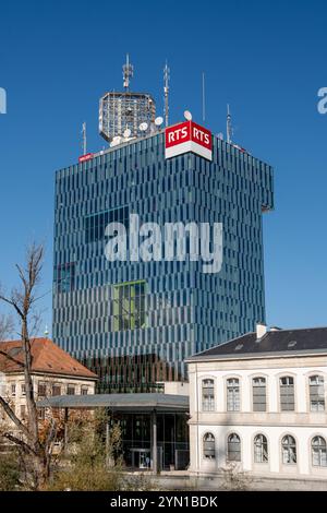 Sede centrale di radio Télévision Suisse (RTS), società audiovisiva di servizio pubblico appartenente alla Swiss Broadcasting Corporation (SRG SSR) Foto Stock