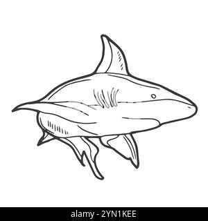 Icona dello squalo Doodle. Line art Illustrazione Vettoriale