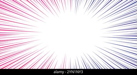 Movimento lineare, design in stile comico e schermo con linee di velocità blu rosse. Illustrazione Vettoriale