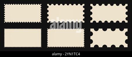 Cornici rettangolari per francobolli. Set di bordi per lettere, buste, cartoline. Illustrazione Vettoriale