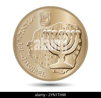 Moneta, Israele, 10 agorot. da 1984 a 2017. Scritta: "10 AGOROT". Dritto di Israele moneta da dieci agorot in illustrazione vettoriale. Illustrazione Vettoriale