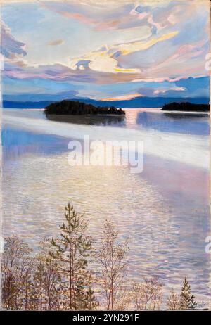 Järvimaisema (paesaggio del lago) dell'artista finlandese Akseli Gallen-Kallela (1865-1931) dipinto nel 1901 che mostra una serena vista del lago finlandese al tramonto con isole sagomate e pini in primo piano. Crediti: Galleria Nazionale finlandese / Archivio d'Arte universale Foto Stock