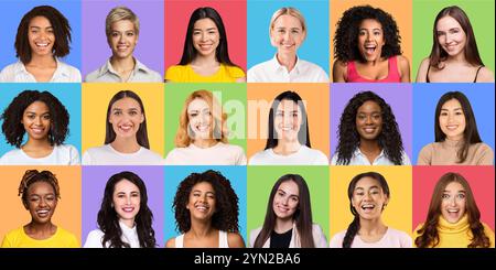 Insieme composito di donne multirazziali ottimistiche e diversificate Foto Stock