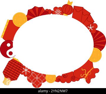 Felice anno nuovo cinese modello di anno nuovo cinese per il tuo testo ovel per prodotto show. Biglietto di auguri grafico vettoriale di sfondo trasparente. Telaio Cina Illustrazione Vettoriale