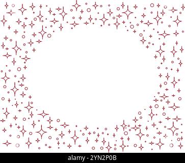 Cornice ovale con stelle rosse su sfondo bianco trasparente. Illustrazione vettoriale. Stelle cornici arrotondate, corona delle feste. anno nuovo, compleanno o matrimonio Illustrazione Vettoriale