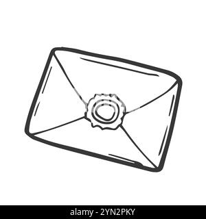 Busta Doodle con sigillo di cera. Elemento postale. Icona posta. Illustrazione Vettoriale