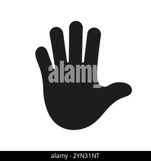 Icona della silhouette della mano che mostra il gesto aperto del palmo. Icona mano simbolo di partecipazione, volontariato, Stop e Vota. Aprire l'icona della mano del palmo che indica Stop o. Illustrazione Vettoriale