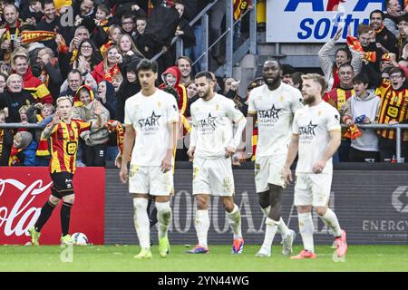 Mechelen, Belgio. 24 novembre 2024. Patrick Pflucke di Mechelen festeggia dopo aver segnato durante una partita di calcio tra KV Mechelen e Beerschot va, domenica 24 novembre 2024 a Mechelen, il giorno 15 della stagione 2024-2025 della prima divisione del campionato belga "Jupiler Pro League". BELGA PHOTO TOM GOYVAERTS credito: Belga News Agency/Alamy Live News Foto Stock