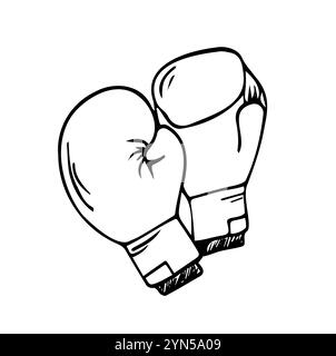 Pugilato. Guanti da boxe Vector Doodle in stile doodle. Illustrazione Vettoriale