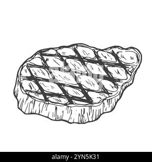 Bistecca di vitello trainata a mano alla griglia. Arrosti di carne, cibo alla griglia, schizzo barbecue. Illustrazione del vettore vintage inciso Illustrazione Vettoriale