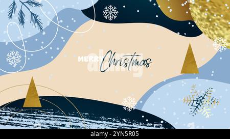 Buon Natale e Capodanno. Modello di design natalizio con sfumature e forme astratte per poster, banner, cartoline, sfondi. Immagine vettoriale Illustrazione Vettoriale