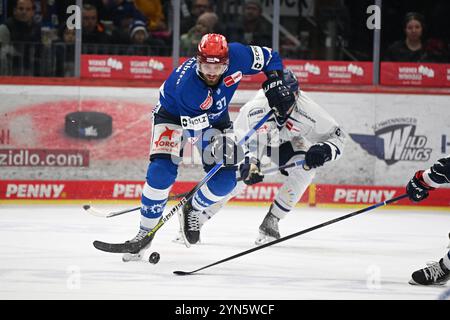 (v.l.n.r.) Thomas Larkin (Schwenninger Wild Wings #37) Schwenninger Wild Wings gegen Straubing Tigers, Eishockey, DEL, Spieltag 19, Saison 2024/2025, 24.11.2024 foto: Eibner-Pressefoto/Sven Laegler Foto Stock