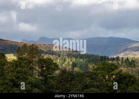 Cielo grigio sopra le colline del parco nazionale del Lake District, Cumbria, Inghilterra. Foto Stock