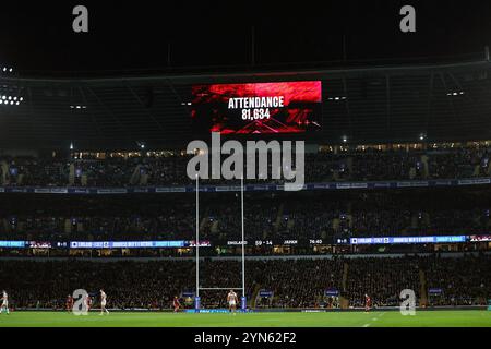 La presenza è di 81.634 spettatori durante la partita delle Autumn Nations Series Inghilterra vs Giappone all'Allianz Stadium di Twickenham, Regno Unito. 24 novembre 2024. (Foto di Mark Cosgrove/News Images) a Twickenham, Regno Unito il 24/11/2024. (Foto di Mark Cosgrove/News Images/Sipa USA) credito: SIPA USA/Alamy Live News Foto Stock